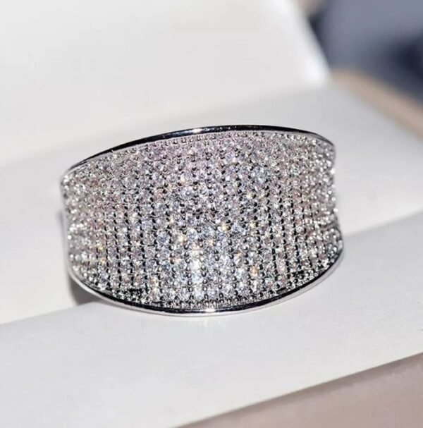 anillo de plata de rodio, pavimentado con circonias.