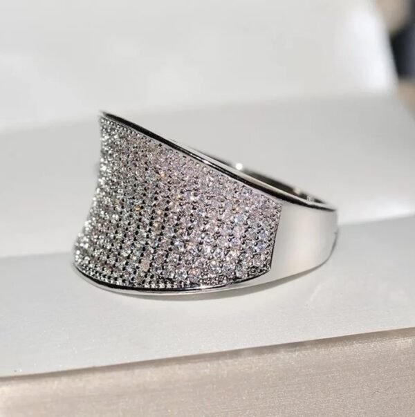 anillo de plata de rodio, pavimentado con circonias.