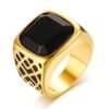 anillo acero inoxidable, cuadrado onix (agata negro)