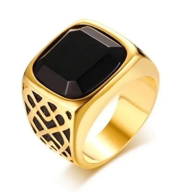 anillo acero inoxidable, cuadrado onix (agata negro)