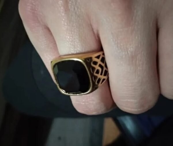 anillo acero inoxidable, cuadrado onix (agata negro)