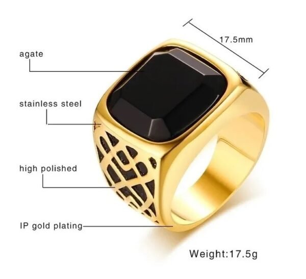 anillo acero inoxidable, cuadrado onix (agata negro)