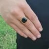 anillo acero inoxidable, cuadrado onix (agata negro)