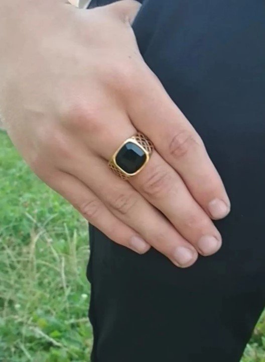 anillo acero inoxidable, cuadrado onix (agata negro)