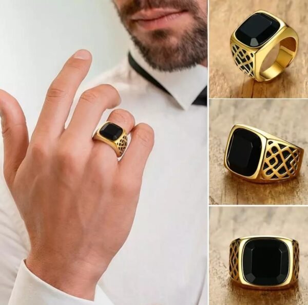 anillo acero inoxidable, cuadrado onix (agata negro)