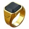 anillo acero inoxidable, cuadrado crytal cornalina negra
