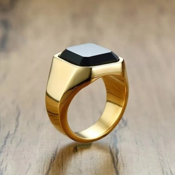 anillo acero inoxidable, cuadrado crytal cornalina negra