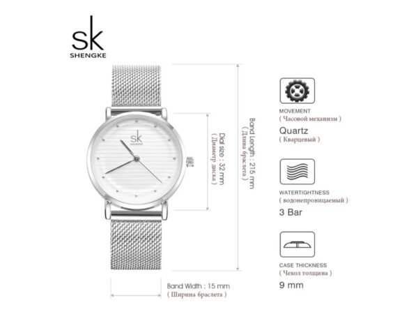 reloj shengke, color plateado dama.
