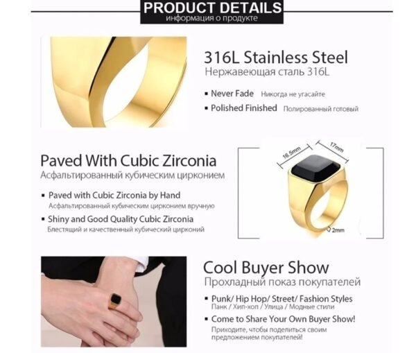 anillo acero inoxidable, cuadrado crytal cornalina negra